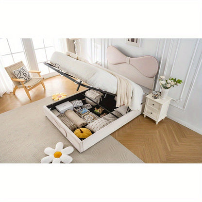 Beddenkast – Tweepersoonsbed – Gestoffeerd Bed – Opbergbed – Ladebed – Verstelbaar Hoofdbord – Linnen Bekleding – 140x200 cm