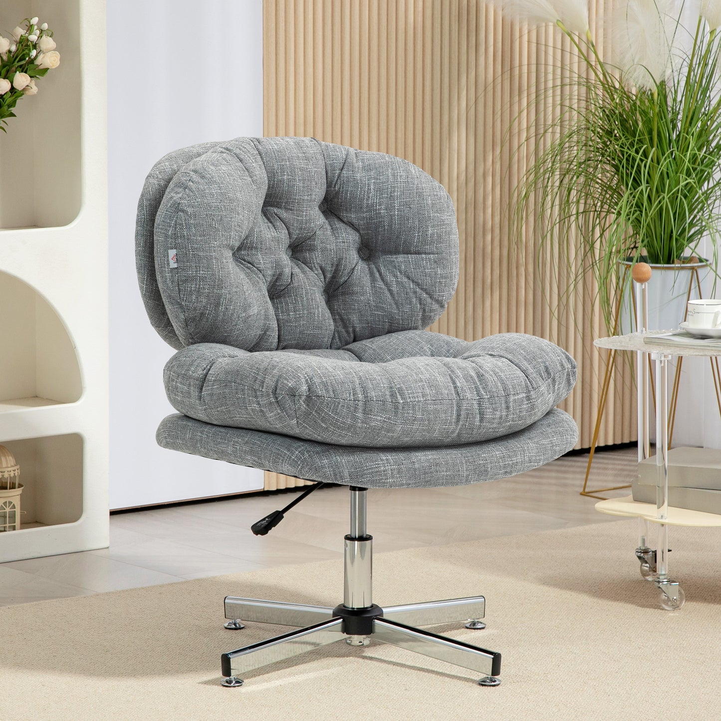 Bureaustoel – Kantoorstoel – Bureaustoelen – Draaistoel – Office Chair – Ergonomische Kantelfunctie – Hoogte Verstelbaar – Zacht Gewatteerd Zitvlak – Linnen Look – Grijs