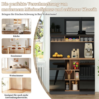 Keukenkastje – Buffetkast – Dressoir – Opbergkast – Hoge Kast –  Zwart – 185 cm Hoog – 3 cm MDF Werkblad Met Houtlook
