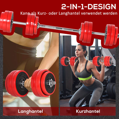 Verstelbare Dumbbell Set – Dumbbells – Halters – Gewichten – Krachttraining – 20-30 kg Verstelbaar – 2-in-1 Dumbbell en Halter – Rood/Zwart – Staal en Kunststof – Compact 21,5x21,5x3,8 cm