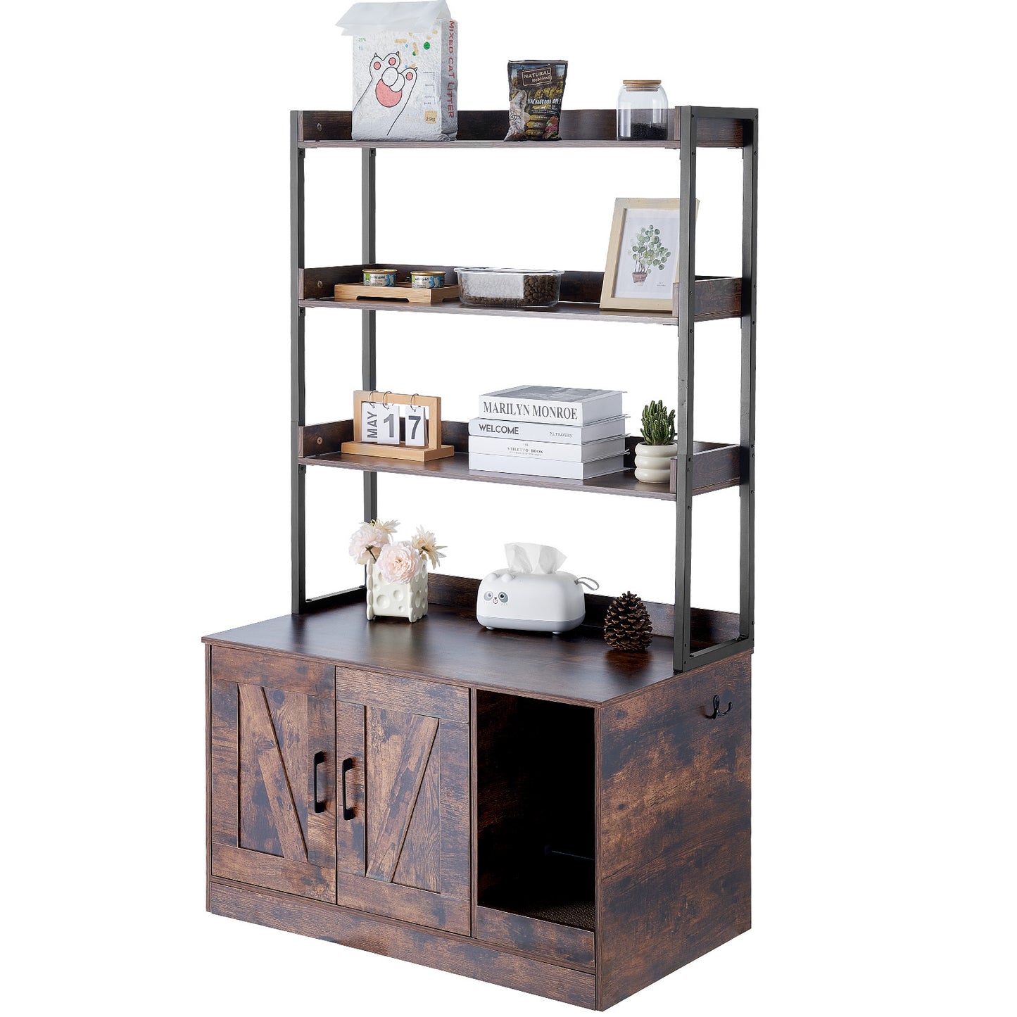 kattenbakhuisje – kattenbakmeubel – kattenbakkast – kattenbakombouw – kattenbakverbergkast – verborgen kattenbakruimte – duurzaam MDF met metalen frame