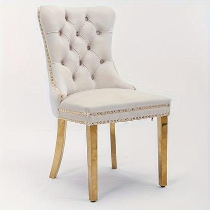 Eetkamerstoelen – Stoelen – Armstoel – Dining Chairs – Zithoekstoelen – Metalen Frame – Katoenen Bekleding – Set Van 2 – Beige Met Gouden Poten – Comfortabele Armleuningen – Eenvoudig Schoon Te Maken