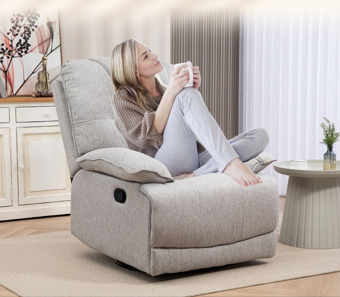 Relaxfauteuil – Relaxstoel – Leesstoel – Loungechair – Comfortstoel – Lichtgrijs – Manuele Verstelbare Rugleuning 145° – Linnenlook Stof Met Voetensteun