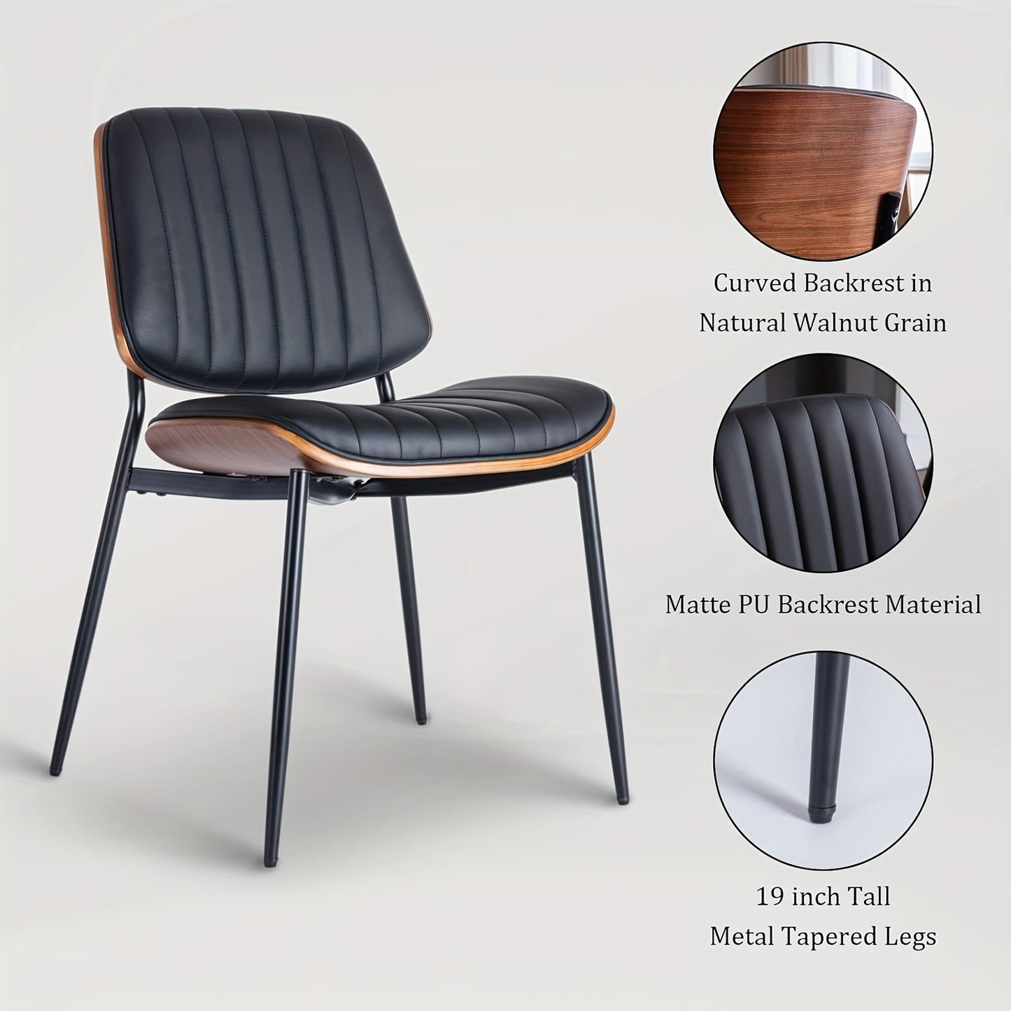Eetkamerstoelen – Keukenstoelen – Retro Stoelen – Bistro Stoelen – Tafels Stoelen – Zwart Kunstleer – Memory Foam Zitting – Stevig Metalen Frame