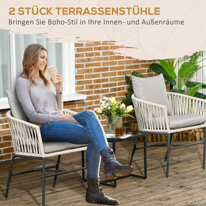 Tuinstoel – Tuinmeubel – Balkonstoel – Loungestoel – Tuinfauteuil – Met Kussens – Gepoedercoat Stalen Frame – 57x60x71 cm – Beige
