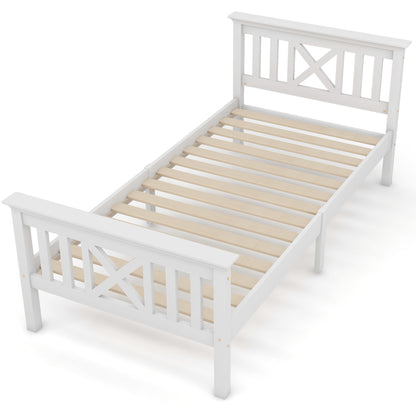 Bedkast – Bedframe – Nachtkastje – Opbergkast – Slaapkamermeubel – Stevig Dennehouten Bed – Ingebouwde Lades – X-Vorm Hoofdbord – Inclusief Matras – 140x200 cm