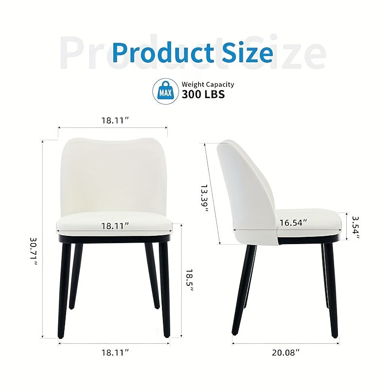 Set of 2 Modern White & Black Fabric Dining Chairs with Padded Seats & Legs - Heavy-Duty Bohemian Style Kitchen Table Chairs, Easy-Clean Upholstery for Home, Restaurant, Cafe (White/Black, Frame), Mid Century Modern, Space Sa