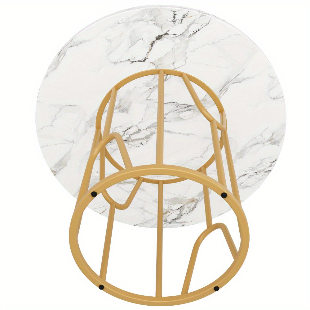 Ronde Eettafel – Ronde Tafel – Eetkamertafel – Keukentafel – Tafel – MDF Marmeren Blad – Gouden Metalen Poot – 80x80x76 cm – Voor 4-6 Personen