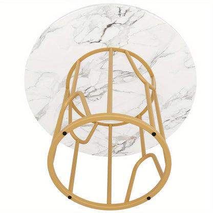 Ronde Eettafel – Ronde Tafel – Eetkamertafel – Keukentafel – Tafel – MDF Marmeren Blad – Gouden Metalen Poot – 80x80x76 cm – Voor 4-6 Personen