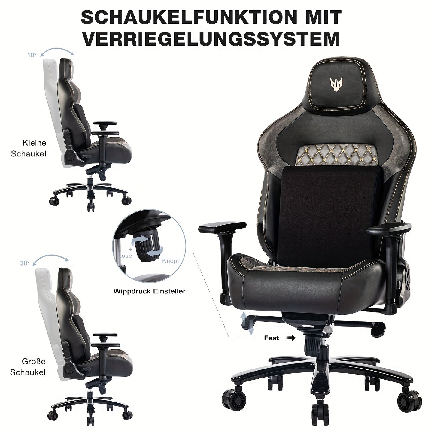 Gamingstoel – Gamestoel – Gaming Chair – Game Stoel – Bureaustoel – 4D Verstelbare Armleuningen – Ergonomische Lendensteun – Max 200 kg – Zwart-Grijs