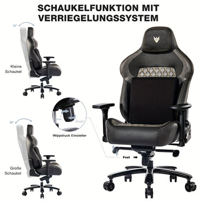 Gamingstoel – Gamestoel – Gaming Chair – Game Stoel – Bureaustoel – 4D Verstelbare Armleuningen – Ergonomische Lendensteun – Max 200 kg – Zwart-Grijs