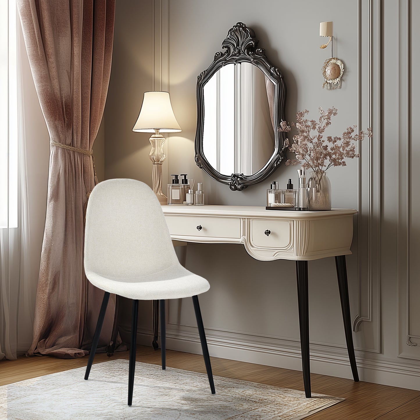 Eetkamerstoel – Dining Chair – Kuipstoel – Stoel – Zithoekstoel – Scandinavisch Design – Met Metalen Poten – Set Van 4 – Ergonomische Rugleuning – Zacht Schuimkussen – Wit – 46,5x43,5x85,5 cm