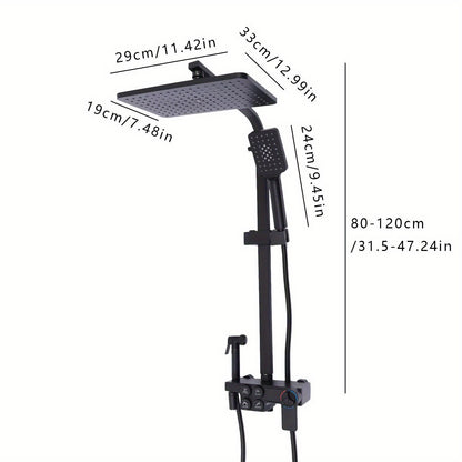 Doucheset – Regendouche – Douchepaneel – Douchekraan – Handdouche – Thermostatisch – Mat Zwart – Messing En RVS – Verstelbare Hoogte 80-120 cm