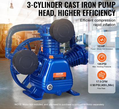 Aircompressor – Luchtcompressor – Bandenpomp – Zuigerpomp – Compressor Pompkop – 10HP 3-Cilinder – 17,5 CFM Bij 90 PSI