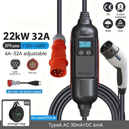 Laadstation Elektrische Auto – EV Oplader – Snel Laadpunt – Type 2 Lader – Driefasig Charger – 22 kW Vermogen – Instelbare Timer & IP65 Waterdicht