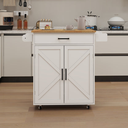 Keukentrolley – Keukenwagen – Serveerwagen – Opbergtrolley – Keukenrek – Mobiel Op Wieltjes – Verstelbare Planken – Handdoekhouder & Kruidenrek – Wit – Modern Design