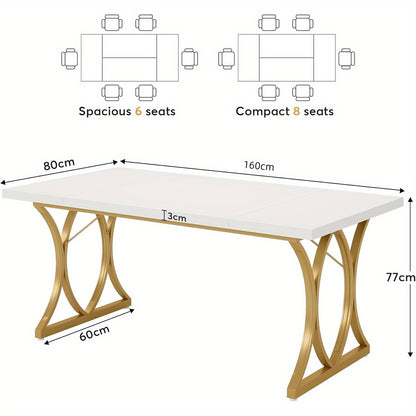 Bureau – Computertafel – Werktafel – Kantoortafel – Eettafel – Wit Met Gouden Metalen Frame – 159x79x78 cm – Stevig En Verstelbaar