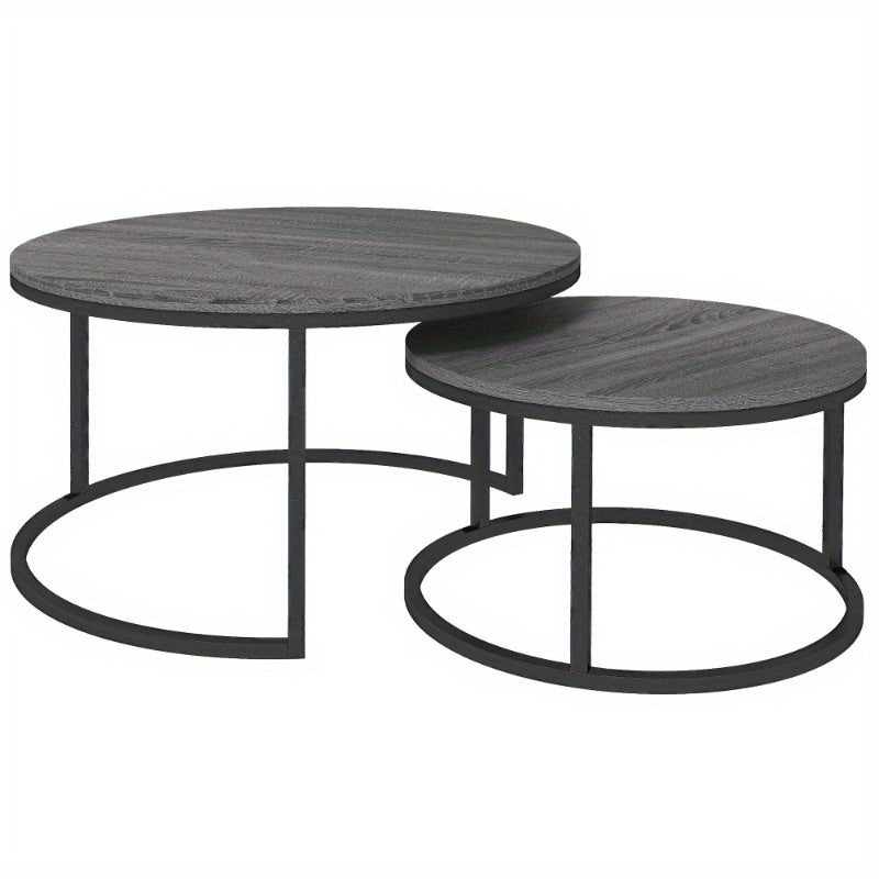 Bijzettafel – Sidetable – Nachtkastje – Salontafel – Bijzettafeltje – Set Van 2 – Rond – Stapelbaar – Metaal – Lichtgewicht – Ruimtebesparend – Grijs