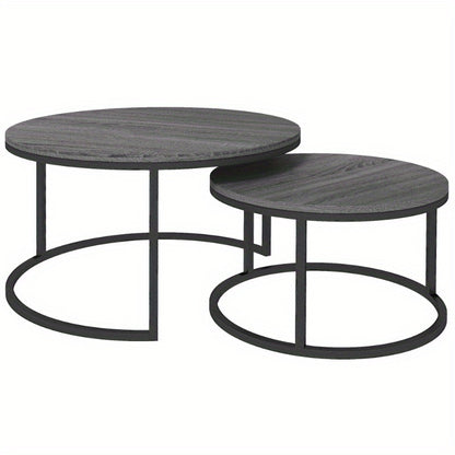 Bijzettafel – Sidetable – Nachtkastje – Salontafel – Bijzettafeltje – Set Van 2 – Rond – Stapelbaar – Metaal – Lichtgewicht – Ruimtebesparend – Grijs