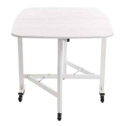 Opvouwbare Eettafel – Inklapbare Tafel – Uitklapbare Tafel – Compacte Tafel – Flexibele Tafel – Wit – 120x80x75 cm – 6 Wieltjes Met Remmen