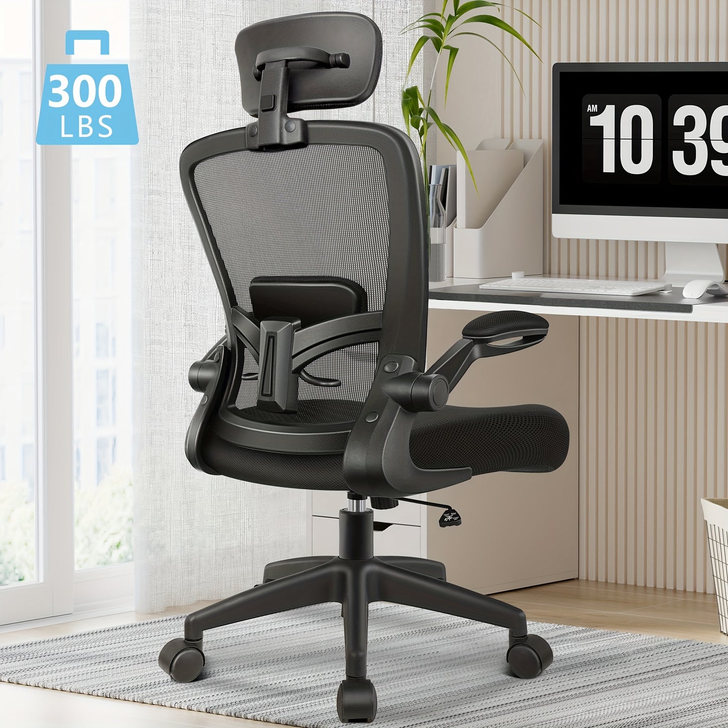 Ergonomische Bureaustoel – Kantoorstoel – Draaistoel – Werkstoel – Gamestoel – Verstelbare Lendensteun – 360° Rotatie – Donkergrijs