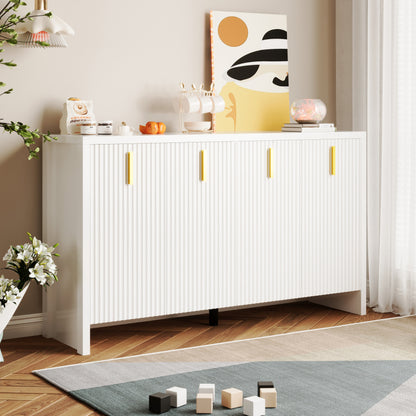 Sideboard – Buffetkast – Opbergkast – Dressoir – Kast – Wit – Spaanplaat – Verstelbare Planken – Gouden Handgrepen – 140x80x38 cm – Duurzaam & Elegant Ontwerp