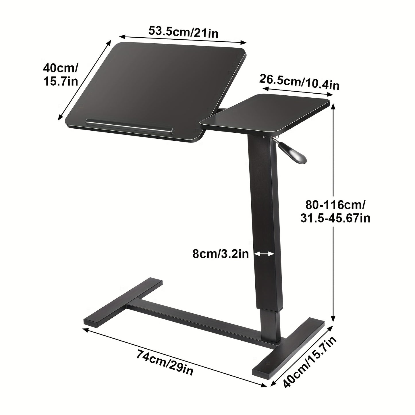 Mobiele Bedtafel – Laptoptafel – Verstelbaar Bureau – Sta Zit Werkplek – Draaibaar Laptophouder – Zwartwalnoot – Pneumatische Hoogteverstelling 80-116 cm – Ergonomisch Compact Opvouwbaar Bureau