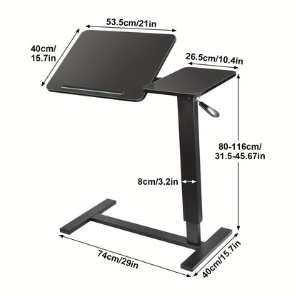 Mobiele Bedtafel – Laptoptafel – Verstelbaar Bureau – Sta Zit Werkplek – Draaibaar Laptophouder – Zwartwalnoot – Pneumatische Hoogteverstelling 80-116 cm – Ergonomisch Compact Opvouwbaar Bureau