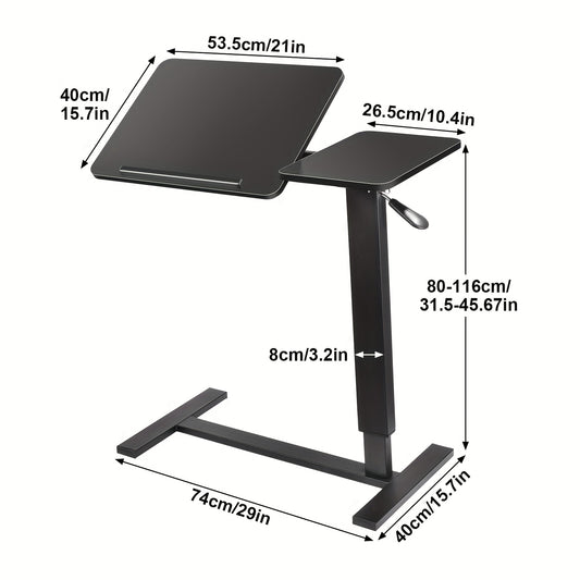 Mobiele Bedtafel – Laptoptafel – Verstelbaar Bureau – Sta Zit Werkplek – Draaibaar Laptophouder – Zwartwalnoot – Pneumatische Hoogteverstelling 80-116 cm – Ergonomisch Compact Opvouwbaar Bureau