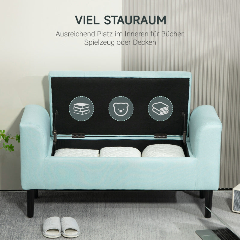 Opbergkist – Opbergbox – Opbergbank – Opbergstoel – Opbergmand – Groen Linnen-achtig Polyester – Stevig Rubberhout – 100 x 40 x 44 cm