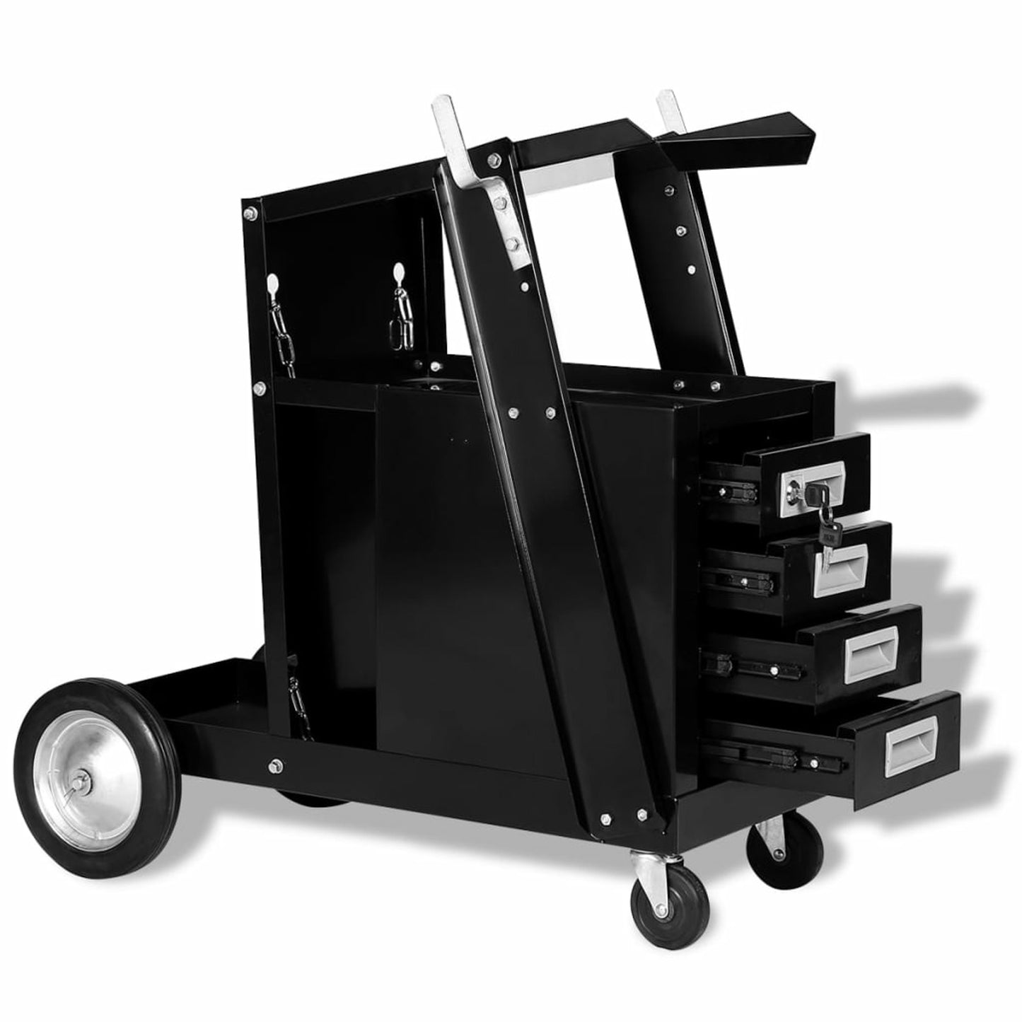 Laswagen – Laskar – Laswagen Opbergrek – Lastrolley – Werkbankwagen – Heavy-Duty Zwart Metaal – 4 Laden Met Verstelbare Plank & Wieltjes