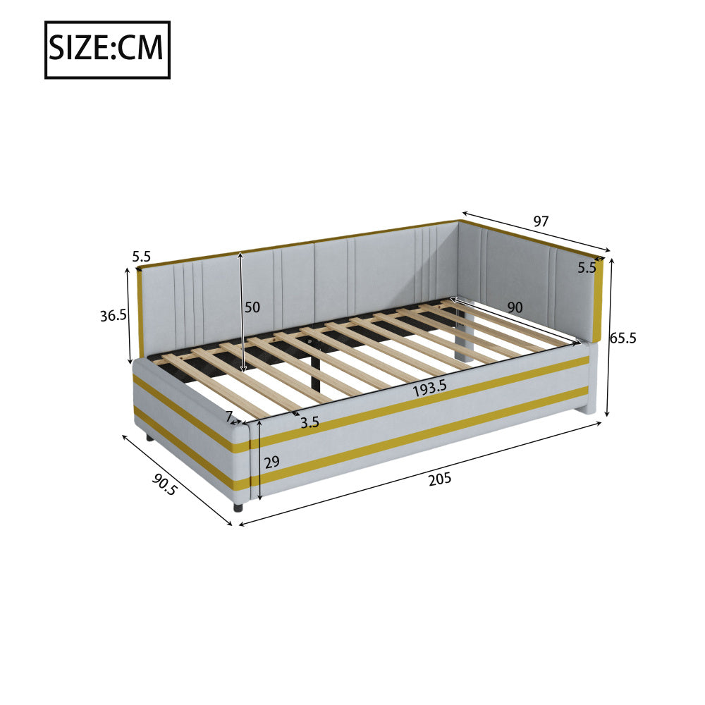 Slaapbank – Bedbank – Logeerbed – Sleeperbank – Zithoek – Gestoffeerd Velours – 90x200 cm – Lattenbodem - Grijs