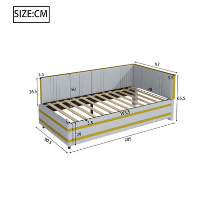 Slaapbank – Bedbank – Logeerbed – Sleeperbank – Zithoek – Gestoffeerd Velours – 90x200 cm – Lattenbodem - Grijs