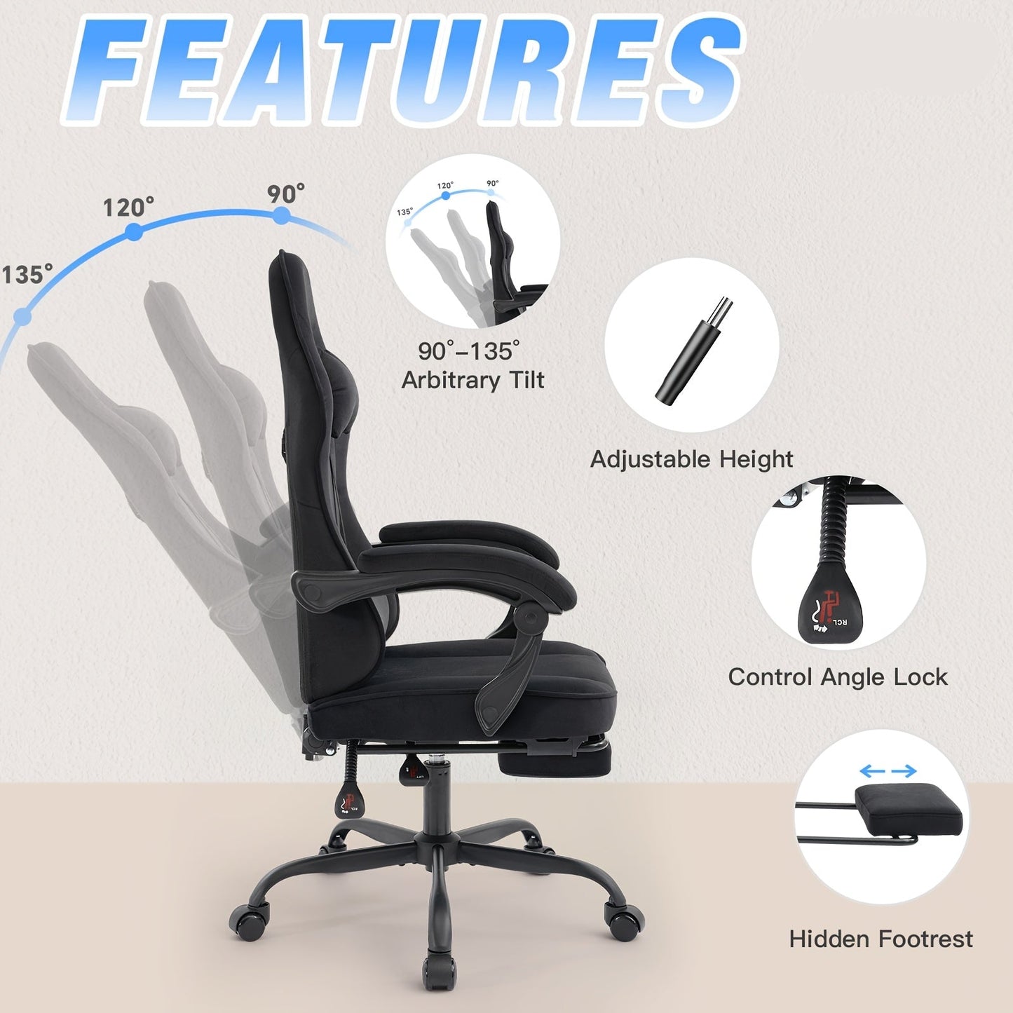 Velvet Gaming Chair – Computer Game Chair – Video Game Chair – Rotatable Office Chair – Ergonomische Gaming Chair – Met Voetensteun – Verkrijgbaar In Grijs