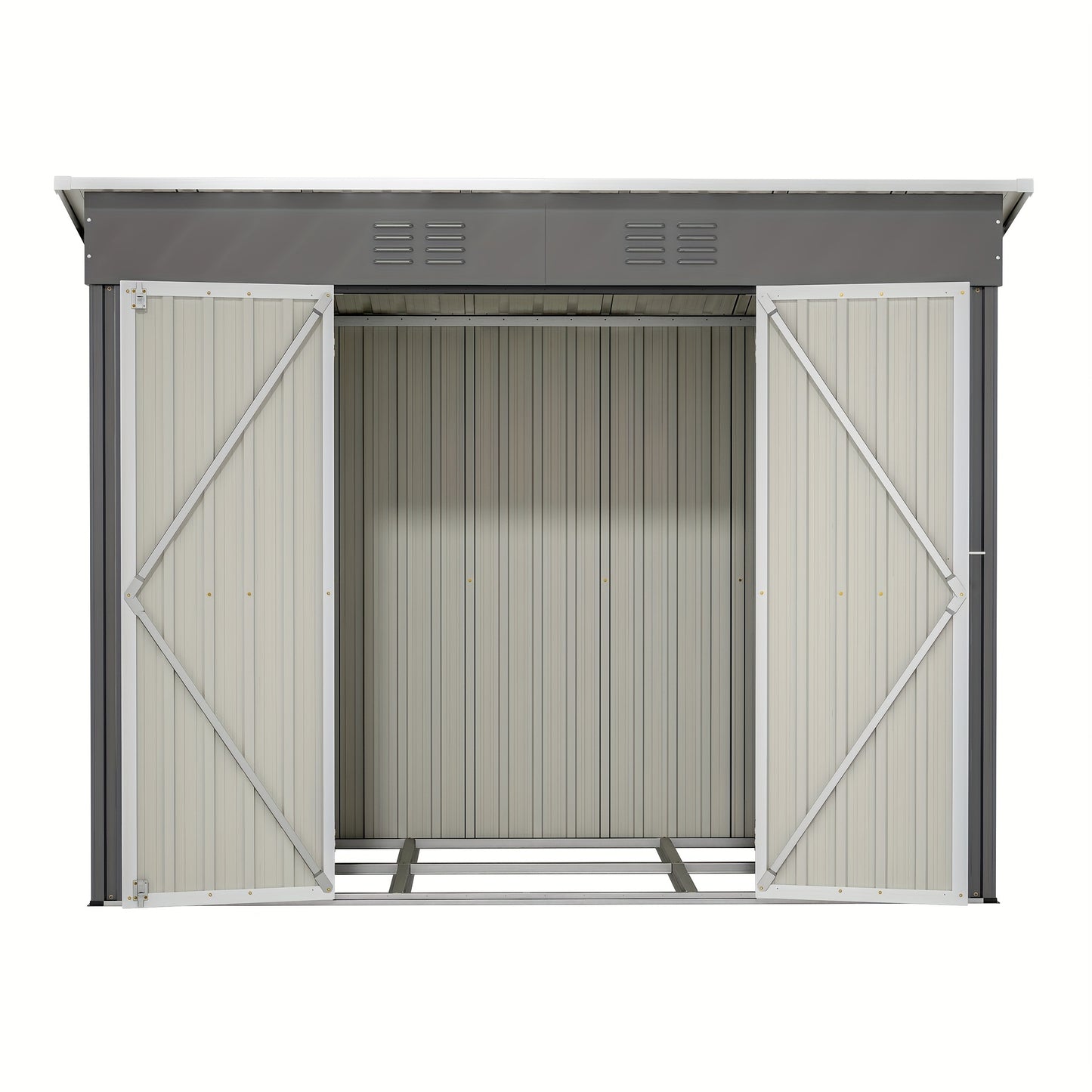 Metalen Tuinschuur – Tuinberging – Tuinhuisje – Opslagschuur – Fietsenberging – Gegalvaniseerd Staal – Ventilatie En Sluitbaar Deursysteem – 244x122 cm Grijs