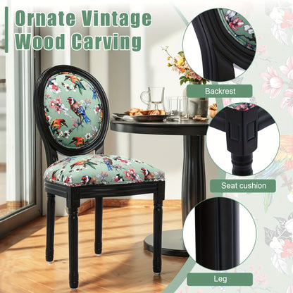 Eetkamerstoel – Stoel – Kuipstoel – Woonkamerstoel – Keukenstoel – Massief Houten Frame – Ademend Linnen Bekleding – Ergonomische Ovale Vleugelrug – Zonder Armleuningen – Vintage Franse Louis XVI Stijl – Groen