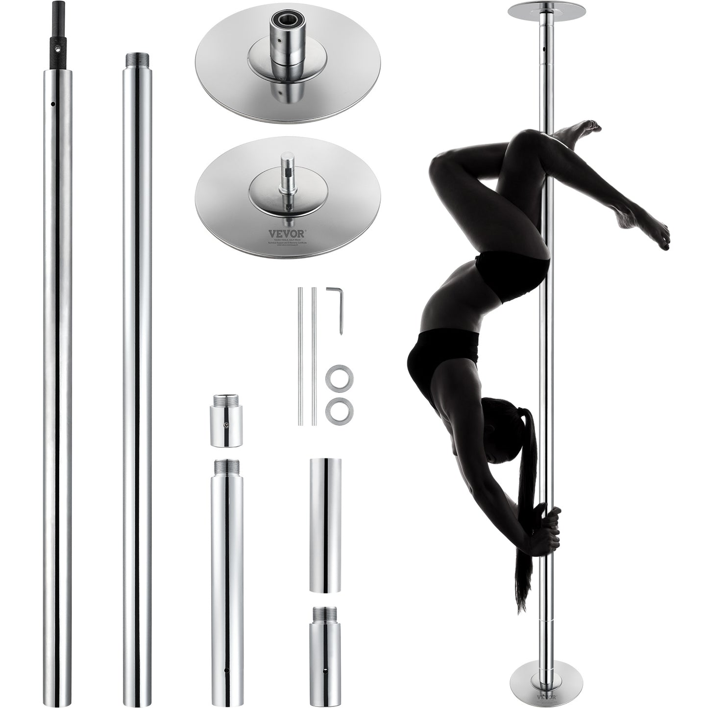 Danspaal – Danspilaar – Pole Dance Paal – Danspilaar Standaard – Roestvrij Staal – 45mm Diameter – Verstelbare Hoogte – Draaiend en Vast