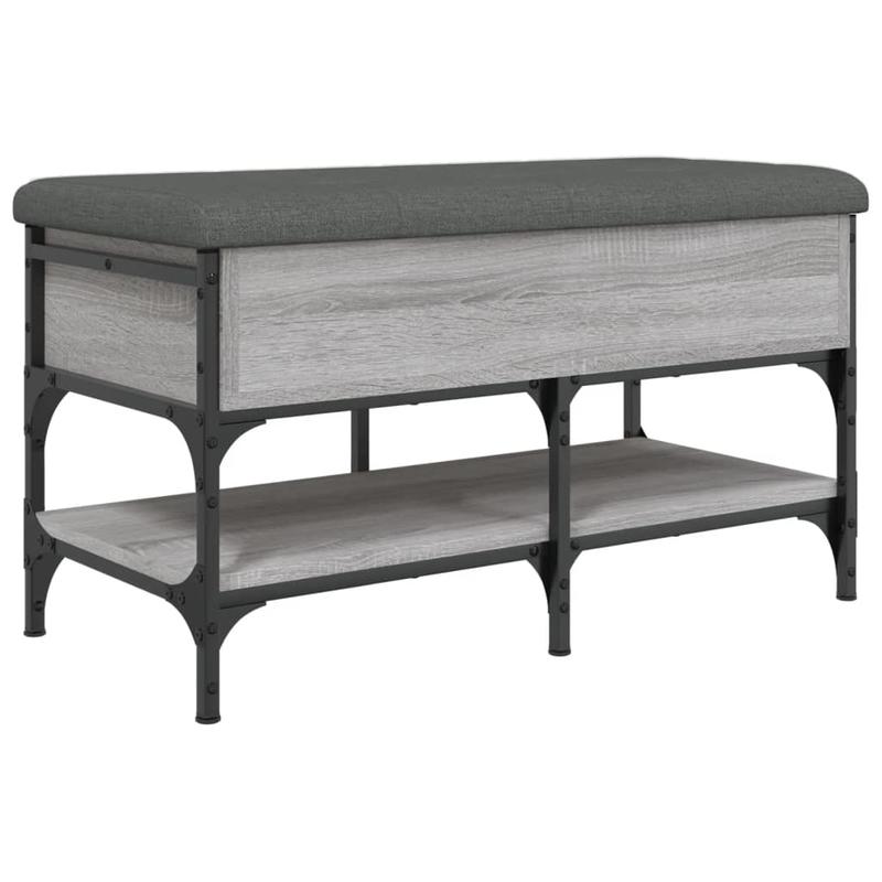 Modern Gray Sonoma Shoe Bench with Cushioned & Storage - Frame & Particleboard, Padded Entryway Bench with Shoe Rack, Space-Saving Freestanding Furniture (Under 68.58cm Height, <3.2 Cu Ft) for Hallway, Mudroom, Small