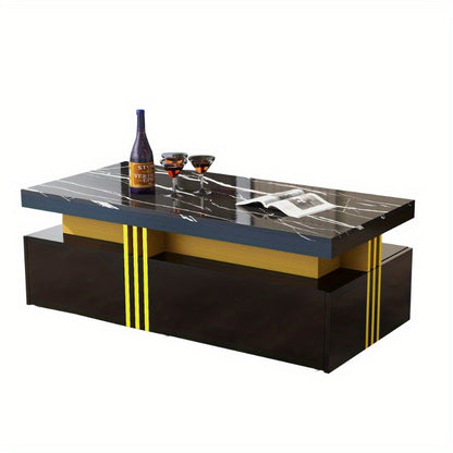 Moderne Salontafel – Koffietafel – Bijzettafel – Nachtkastje – Side Table – Marmerlook Hoogglans – 100x50x40 cm – 2 Lades & Metalen Frame
