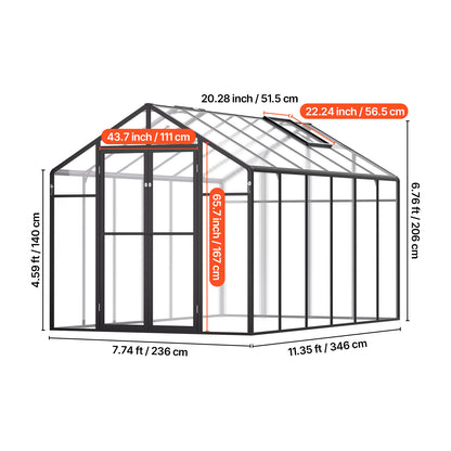 Kasje – Tuinkas – Kweekkas – Broeikas – Serre – Aluminium Frame – Polycarbonaat Panelen – 244x366 cm – Ventilatiesysteem