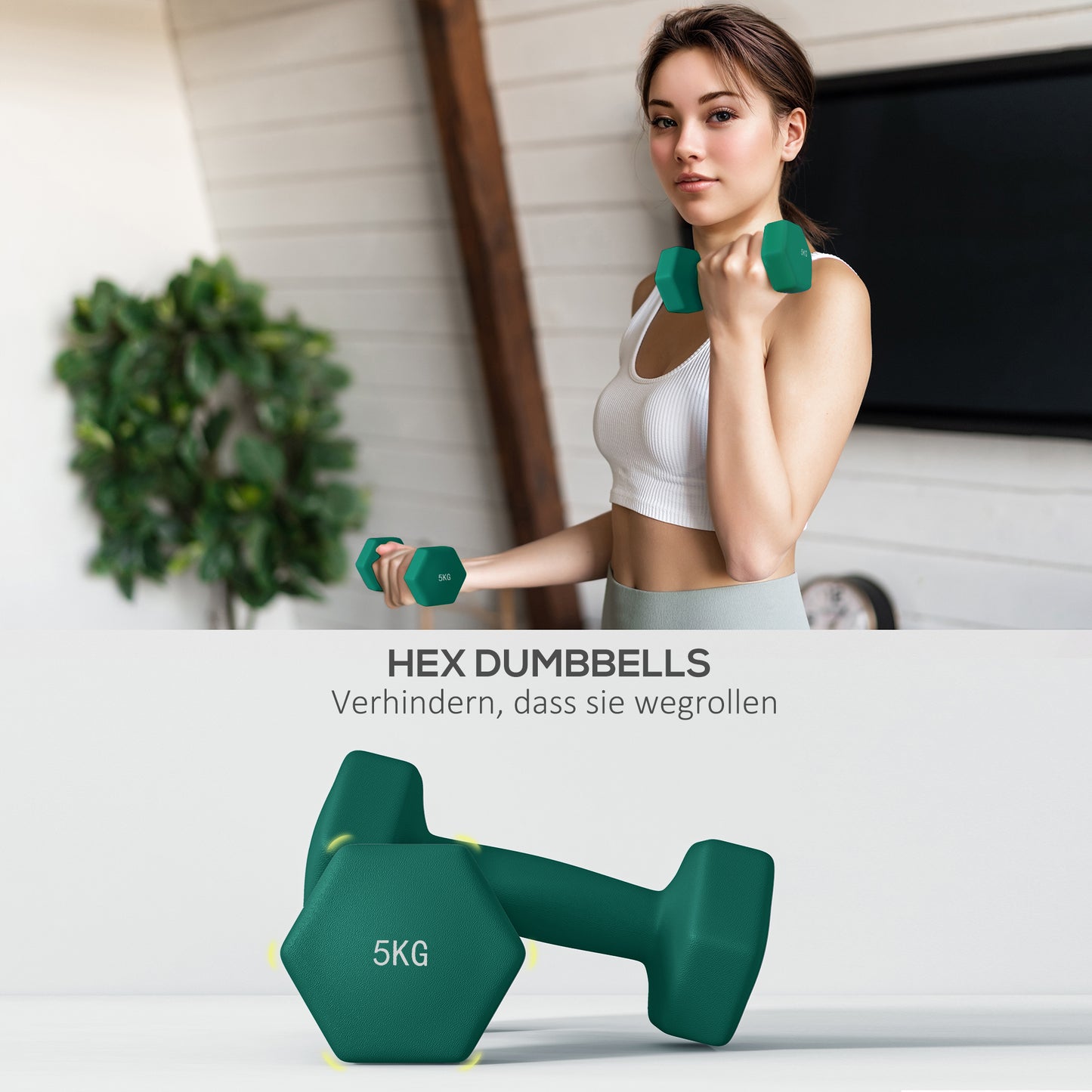 Dumbbell Set – Halter Set – Krachttrainingsset – Fitness Gewichten – Home Workout Set – Hexagonale Vorm – Inclusief Compact Opbergrek – Grijs, Groen, Zwart