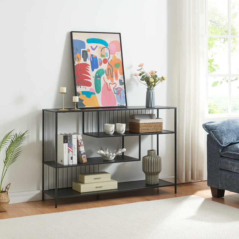Sidetable – Consoletafel – Wandtafel – Haltafel – Dressoir – Zwart Metaal – 120x33x80 cm – Met 3 Open Planken