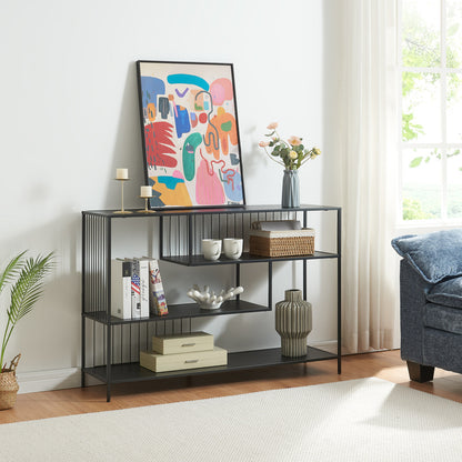 Sidetable – Consoletafel – Wandtafel – Haltafel – Dressoir – Zwart Metaal – 120x33x80 cm – Met 3 Open Planken