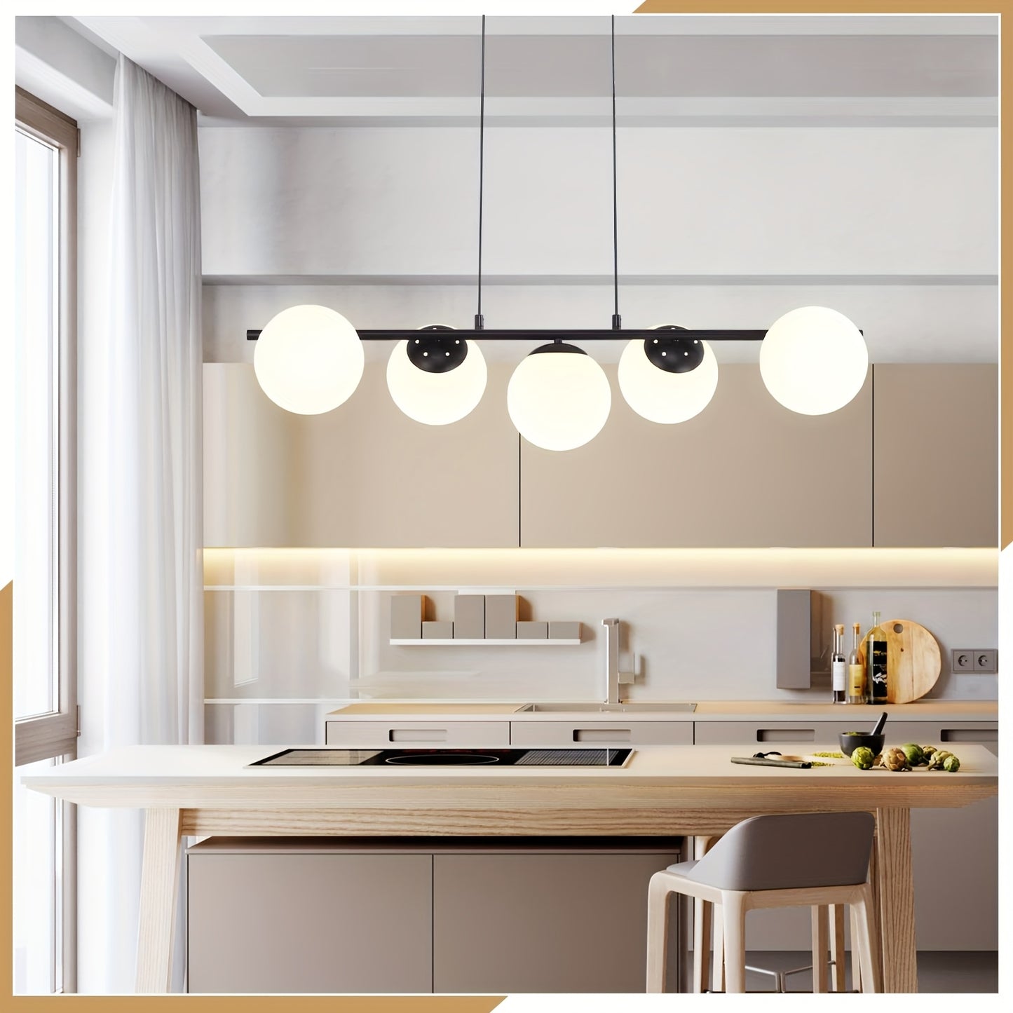 Hanglamp – Pendellamp – Plafondlamp – Glazen Lamp – Eettafellamp – Goudkleurig – Verstelbare Hoogte Tot 150 cm – Melkglas Zachte Lichtverspreiding