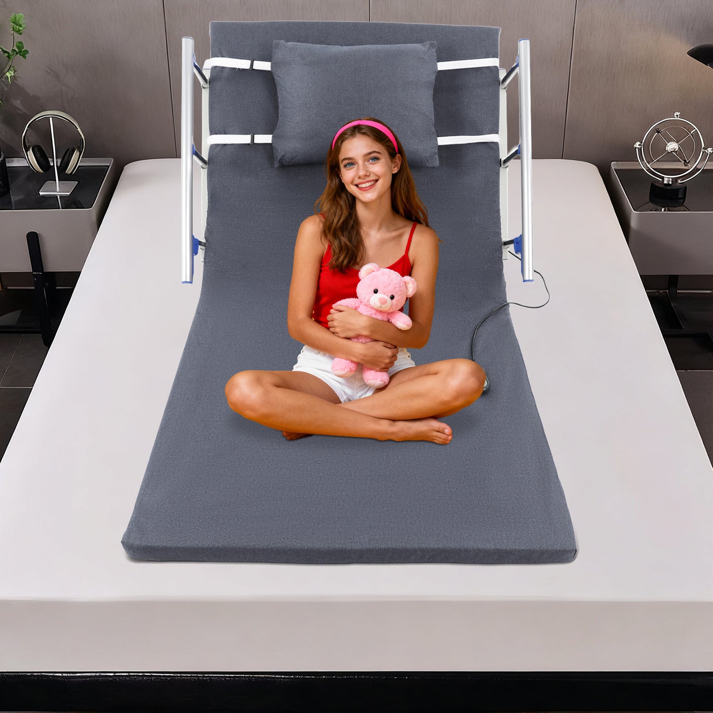 Power Lift Bed Backrest with Heavy-Duty Frame & Folding Armrests - Adjustable Bed Cots Suitable for,, Post-Surgery Care - / Use