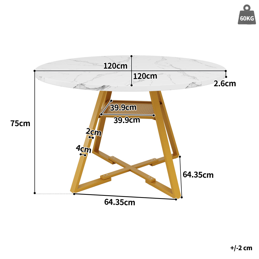 Ronde Eettafel – Eettafel Rond – Ronde Tafel – Tafel Marmerlook – Ronde Eetkamertafel – Marmerlook Tafelblad – Metalen Zwarte Poot – Eigentijds Ontwerp