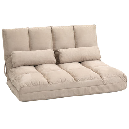 Relaxstoel – Fauteuil – Loungestoel – Ligstoel – Verstelbare Rugleuning 14 Standen – Polyester Suède-Look Beige – Inclusief 2 Kussens
