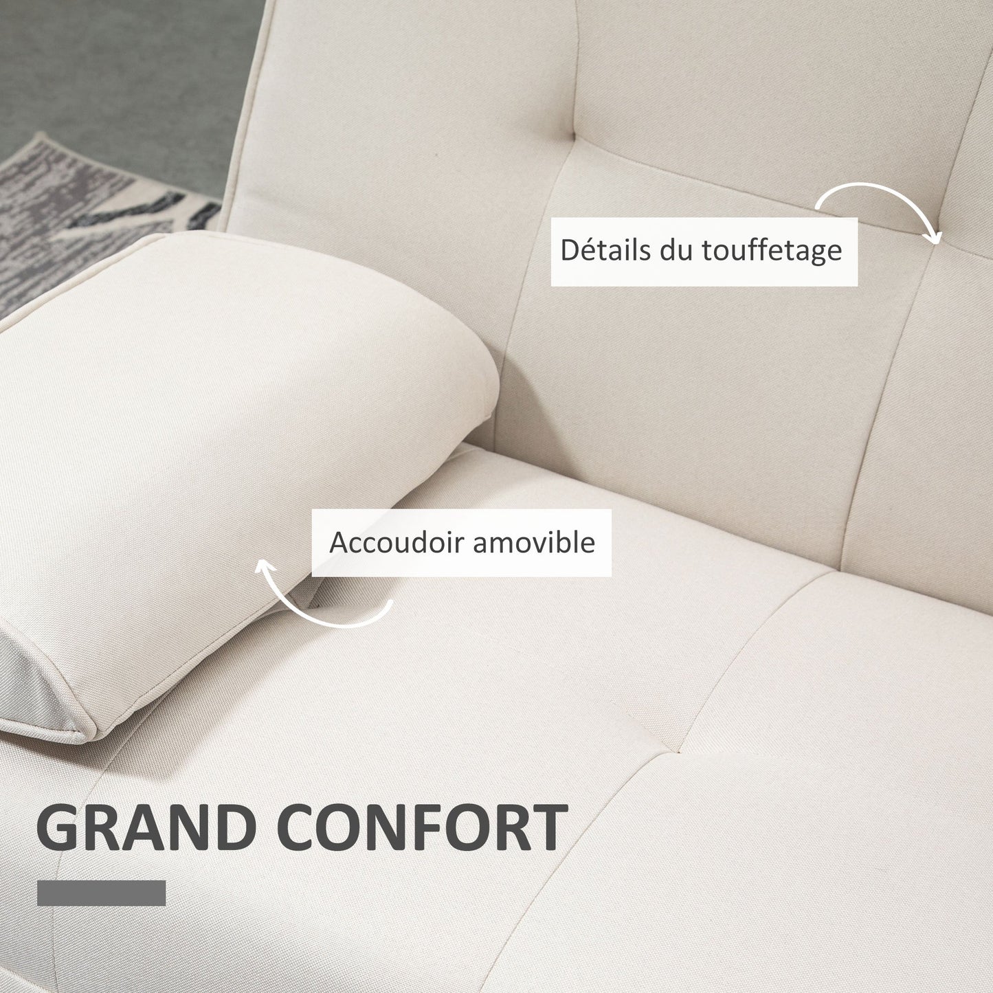3-zits Slaapbank – Bedbank – Sleeper Sofa – Slaapbankje – Slaapzetel – Scandinavisch Design – Verstelbare Rugleuning in 3 Standen – Stevig Massief Populierenhout – Beige Linnen Bekleding