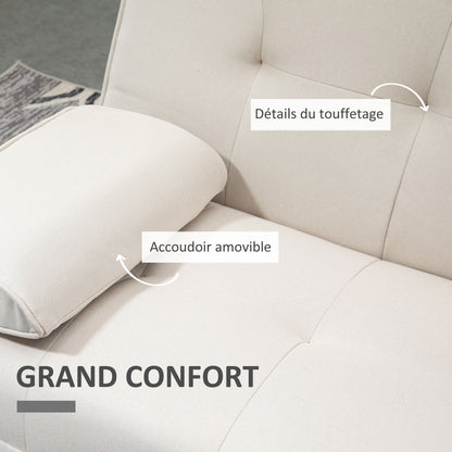 Bankstel 3-zits – Slaapbank – Reclamebank – Linnen Bank – Scandinavische Sofa – Verstelbare Rugleuning 3 Niveau’s – Stevig Massief Houten Frame – Beige