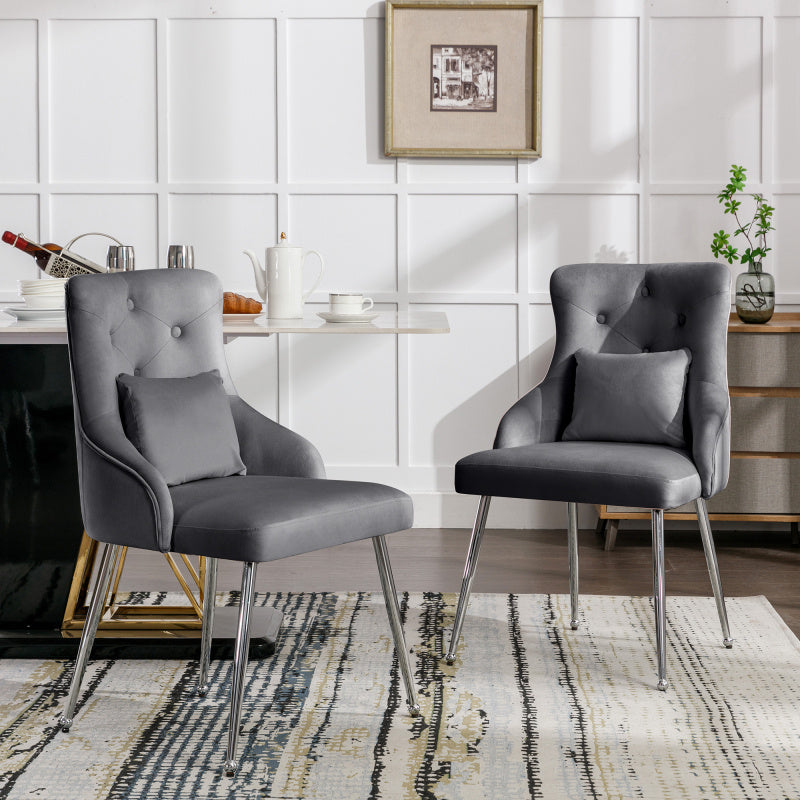 Eetkamerstoelen – Stoelen Set – Zitmeubelen – Armstoel – Moderne Stoelen – Grijze Fluwelen Bekleding – Met Lendenkussens & Stevig Metalen Frame